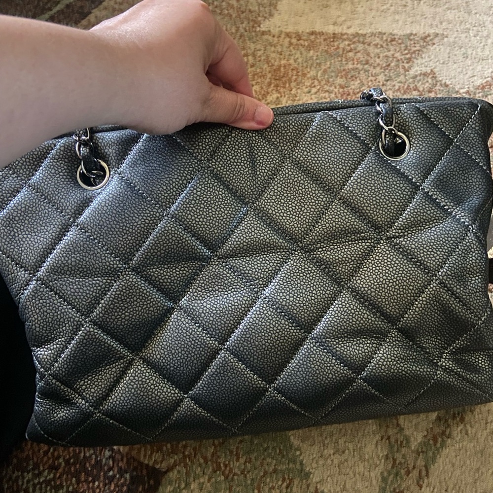 Authentic Chanel Purse CC Shopping Tote  silver hardware leather - Picture 3 of 17